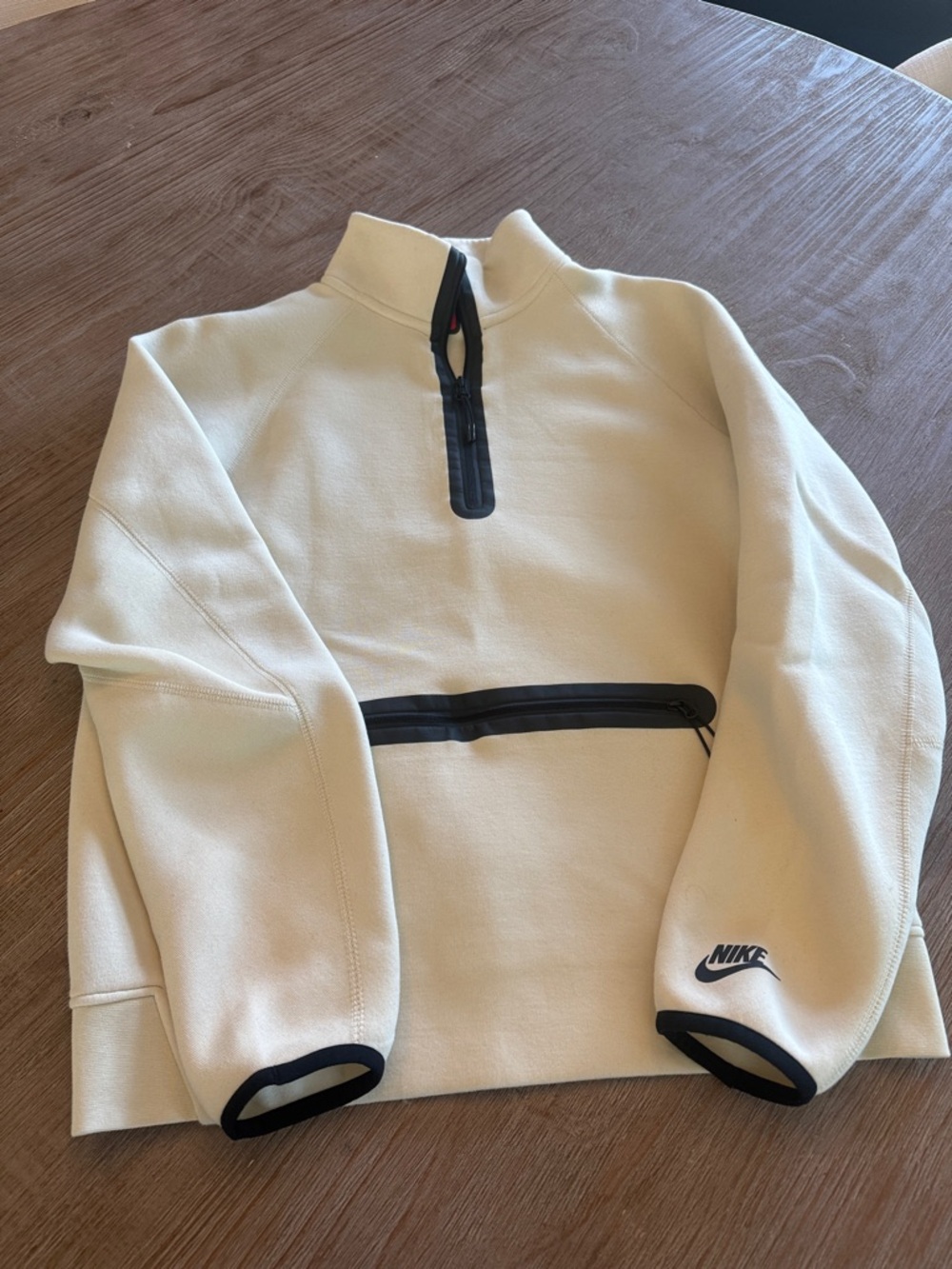 Nike Off-White Quarter-Zip Fleece Pullover with Black Trim
